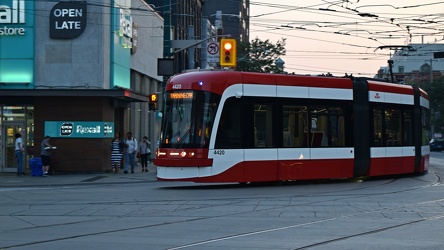 Toronto streetcar 4420 turns onto Spadina Avenue