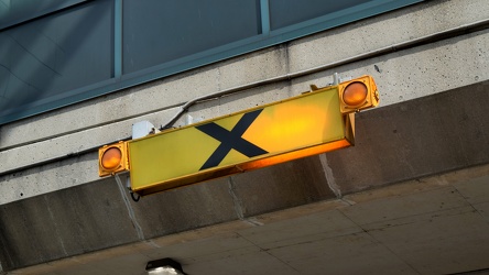 Pedestrian crosswalk sign at Toronto Pearson International Airport