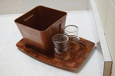 Vintage ice bucket, glasses, and tray