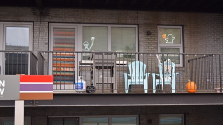 Apartment balcony decorated for Halloween