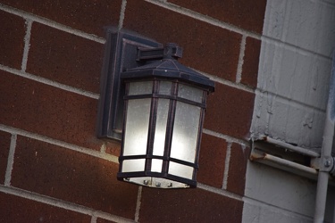 Light on the back of an apartment building