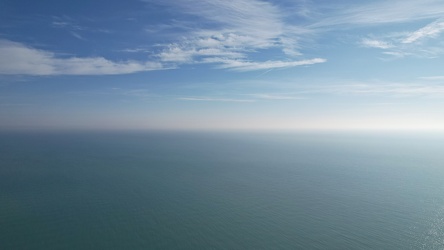 Aerial view over Lake Michigan, facing east