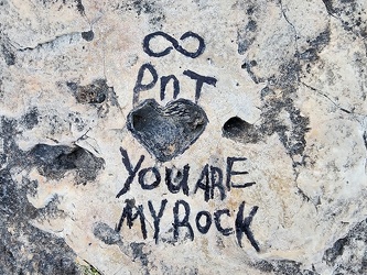 Graffiti on a boulder in Sheboygan, Wisconsin