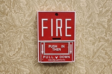 Fire alarm pull station at Barnes & Noble in Charlottesville, Virginia [02]