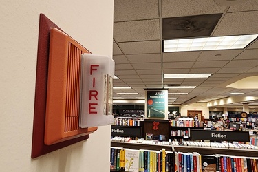 Fire alarm horn/strobe at Barnes & Noble in Charlottesville, Virginia