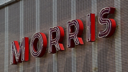 Neon lettering on Morris Sokol Furniture building [01]