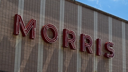 Neon lettering on Morris Sokol Furniture building [02]