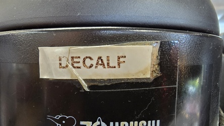 Label on decaffeinated coffee urn