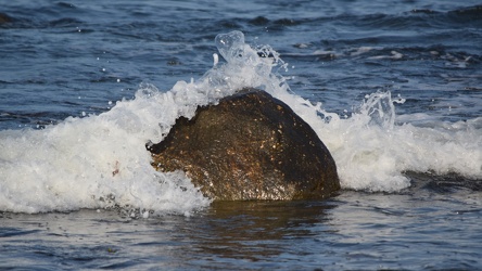 Wave crashing around a boulder at Montauk Point [01]