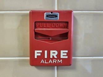 Fire alarm pull station at St. Veronica School